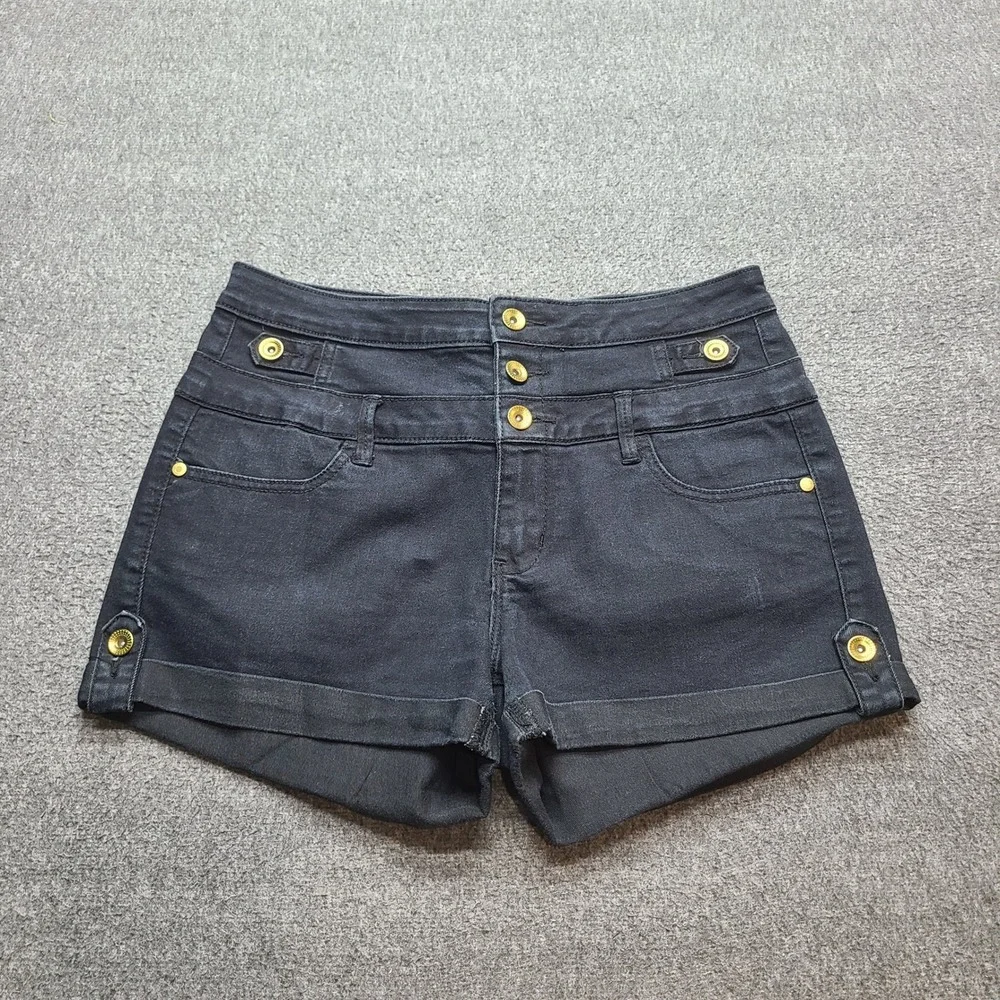 Refuge Denim‎ Shorts Womens 10 Black Excellent High Waist Triple Button Cuffed